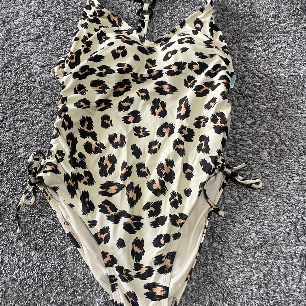 Leopard Print One-Piece Swimsuit in Cream and Black